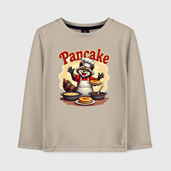 Лонгслив хлопковый детский Енот готовит панкейки, цвет: миндальный