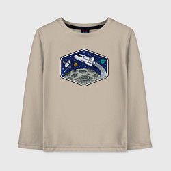Лонгслив хлопковый детский Шаттл над луной, цвет: миндальный