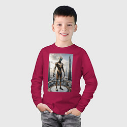 Лонгслив хлопковый детский Инопланетянин в городе будущего, цвет: маджента — фото 2