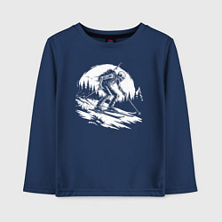 Лонгслив хлопковый детский Горнолыжник скелет, цвет: тёмно-синий
