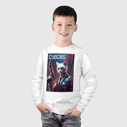Лонгслив хлопковый детский Cyborg white cat - ai art fantasy, цвет: белый — фото 2