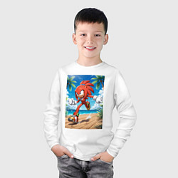 Лонгслив хлопковый детский Ехидна Наклз бежит по пляжу с пальмами, цвет: белый — фото 2