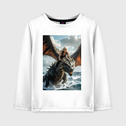 Лонгслив хлопковый детский Девушка летит на драконе в стиле Игры престолов, цвет: белый