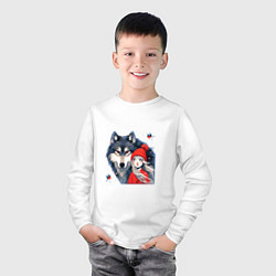 Лонгслив хлопковый детский Красивый серый волк и шапочка Красная, цвет: белый — фото 2