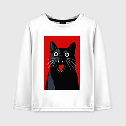 Лонгслив хлопковый детский Удивленный черный кот, цвет: белый