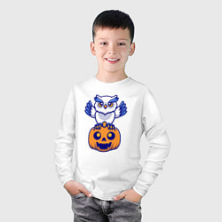 Лонгслив хлопковый детский Halloween owl, цвет: белый — фото 2