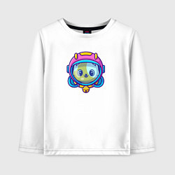 Лонгслив хлопковый детский Котик в скафандре, цвет: белый