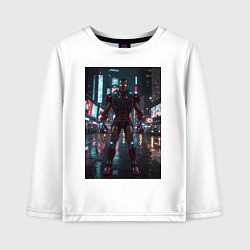 Лонгслив хлопковый детский Железный человек посреди ночного города, цвет: белый