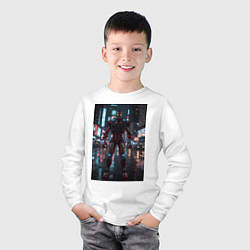 Лонгслив хлопковый детский Железный человек посреди ночного города, цвет: белый — фото 2