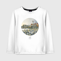 Лонгслив хлопковый детский Акварельный маяк в круге, цвет: белый