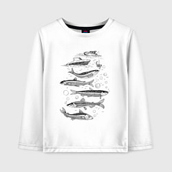 Лонгслив хлопковый детский Корюшка пошла и рыбалка началась, цвет: белый