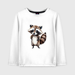 Лонгслив хлопковый детский Енот стоит на задних лапах, цвет: белый