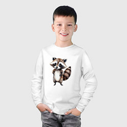 Лонгслив хлопковый детский Енот стоит на задних лапах, цвет: белый — фото 2