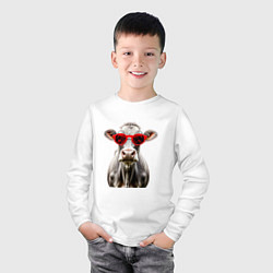 Лонгслив хлопковый детский Корова в очках, цвет: белый — фото 2