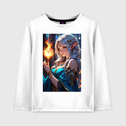 Лонгслив хлопковый детский Прекрасная эльфийка-маг с шаром огня, цвет: белый
