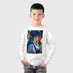 Лонгслив хлопковый детский Прекрасная эльфийка-маг с шаром огня, цвет: белый — фото 2