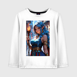 Лонгслив хлопковый детский Прекрасная эльийка-маг с посохом, цвет: белый