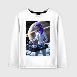Детский лонгслив Девушка космо DJ на фоне сатурна