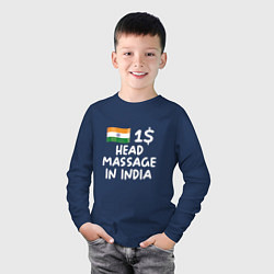 Лонгслив хлопковый детский Флаг Индии: head massage in india, цвет: тёмно-синий — фото 2