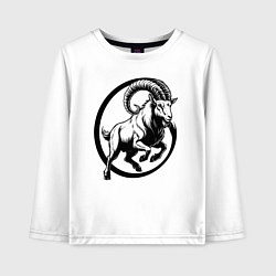 Лонгслив хлопковый детский Горный козёл в круге, цвет: белый