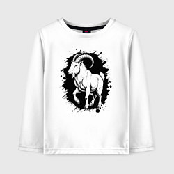 Лонгслив хлопковый детский Черный козёл в черном пятне, цвет: белый