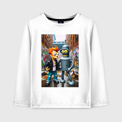 Лонгслив хлопковый детский Бендер и Фрай в Бронксе - нейроарт фантазия, цвет: белый