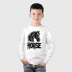 Лонгслив хлопковый детский Черная лошадь граффити, цвет: белый — фото 2