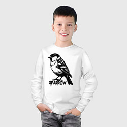 Лонгслив хлопковый детский Графический воробей, цвет: белый — фото 2