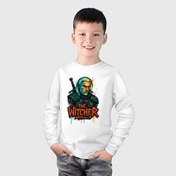 Лонгслив хлопковый детский Ведьмак граффити, цвет: белый — фото 2