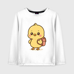 Лонгслив хлопковый детский Цыпленок с рюкзаком, цвет: белый