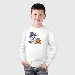 Лонгслив хлопковый детский Cat pumpkin, цвет: белый — фото 2