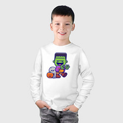 Лонгслив хлопковый детский Милый Франкенштейн, цвет: белый — фото 2