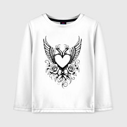 Лонгслив хлопковый детский Сердце с крыльями и розами, цвет: белый