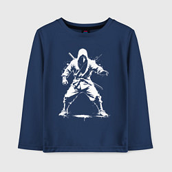 Лонгслив хлопковый детский Ниндзя белой краской, цвет: тёмно-синий