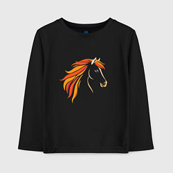 Лонгслив хлопковый детский Лошадь огненная, символ года, цвет: черный