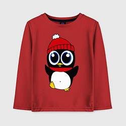 Лонгслив хлопковый детский Удивленный пингвинчик, цвет: красный