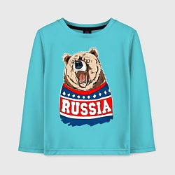 Лонгслив хлопковый детский Made in Russia: медведь, цвет: бирюзовый