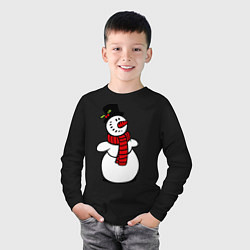 Лонгслив хлопковый детский Весёлый снеговик, цвет: черный — фото 2