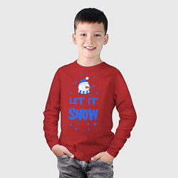 Лонгслив хлопковый детский Снеговик Let it snow, цвет: красный — фото 2