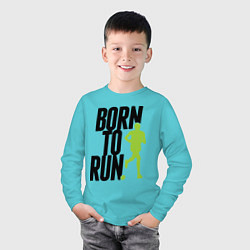 Лонгслив хлопковый детский Рожден для бега, цвет: бирюзовый — фото 2