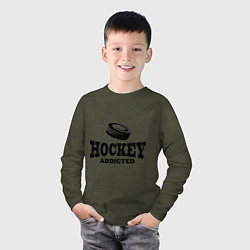 Лонгслив хлопковый детский Hockey addicted, цвет: меланж-хаки — фото 2