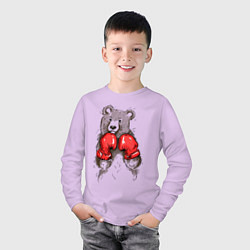 Лонгслив хлопковый детский Bear Boxing, цвет: лаванда — фото 2
