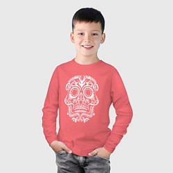 Лонгслив хлопковый детский Мексиканский череп, цвет: коралловый — фото 2