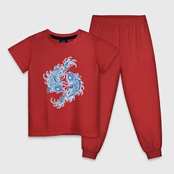 Пижама хлопковая детская Японские карпы Кои, цвет: красный