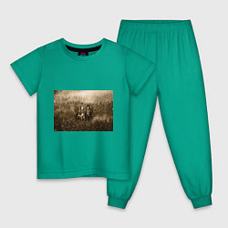 Пижама хлопковая детская Slipknot Sepia цвета зеленый — фото 1