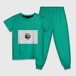 Пижама хлопковая детская Череп меломана, цвет: зеленый