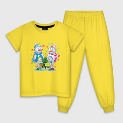 Пижама хлопковая детская Семья снеговиков, цвет: желтый
