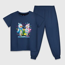 Пижама хлопковая детская Семья снеговиков, цвет: тёмно-синий