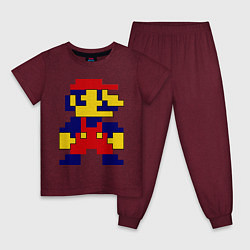 Пижама хлопковая детская Pixel Mario, цвет: меланж-бордовый