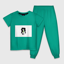 Пижама хлопковая детская Единорог астронавт, цвет: зеленый